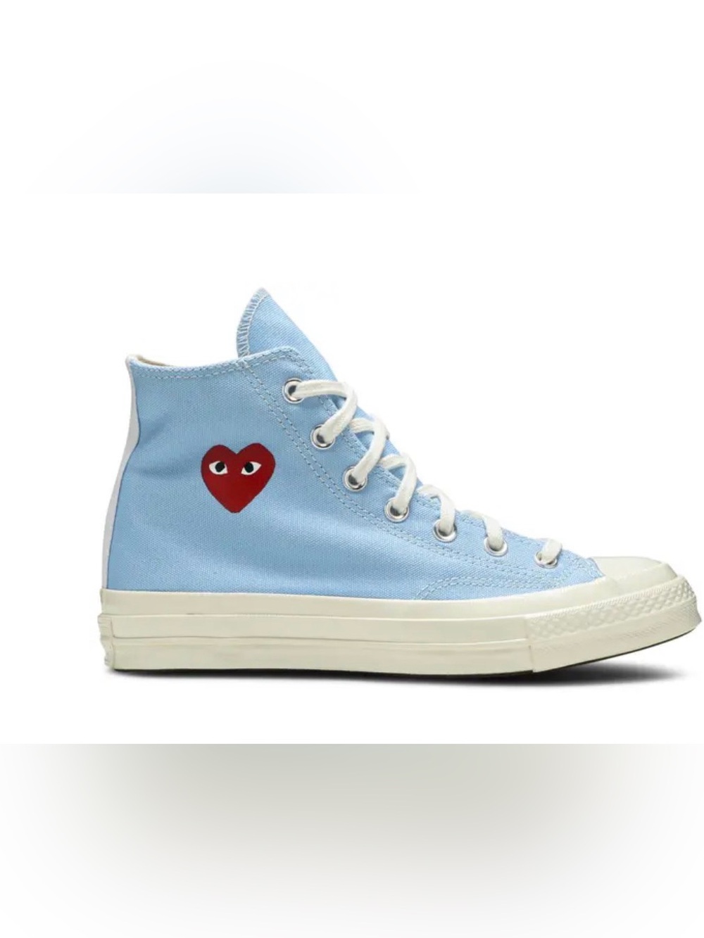 Comme des Garcons PLAY Light Blue High-Top Sneakers with Red Heart
